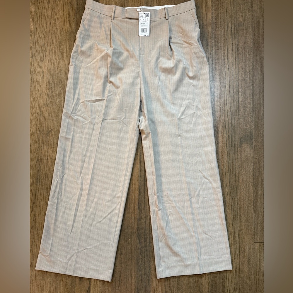 NEW Mango Striped Trousers-Size 12-Beige with Light Blue Stripe - Picture 5 of 15